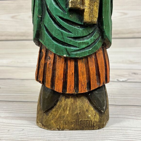 VTG St Peter w/Key Wooden Sculpture SANTOS 19” Hand Carved & Painted Holy Figure - Picture 8 of 16